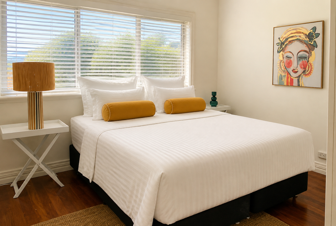 Master bedroom with premium bedding
