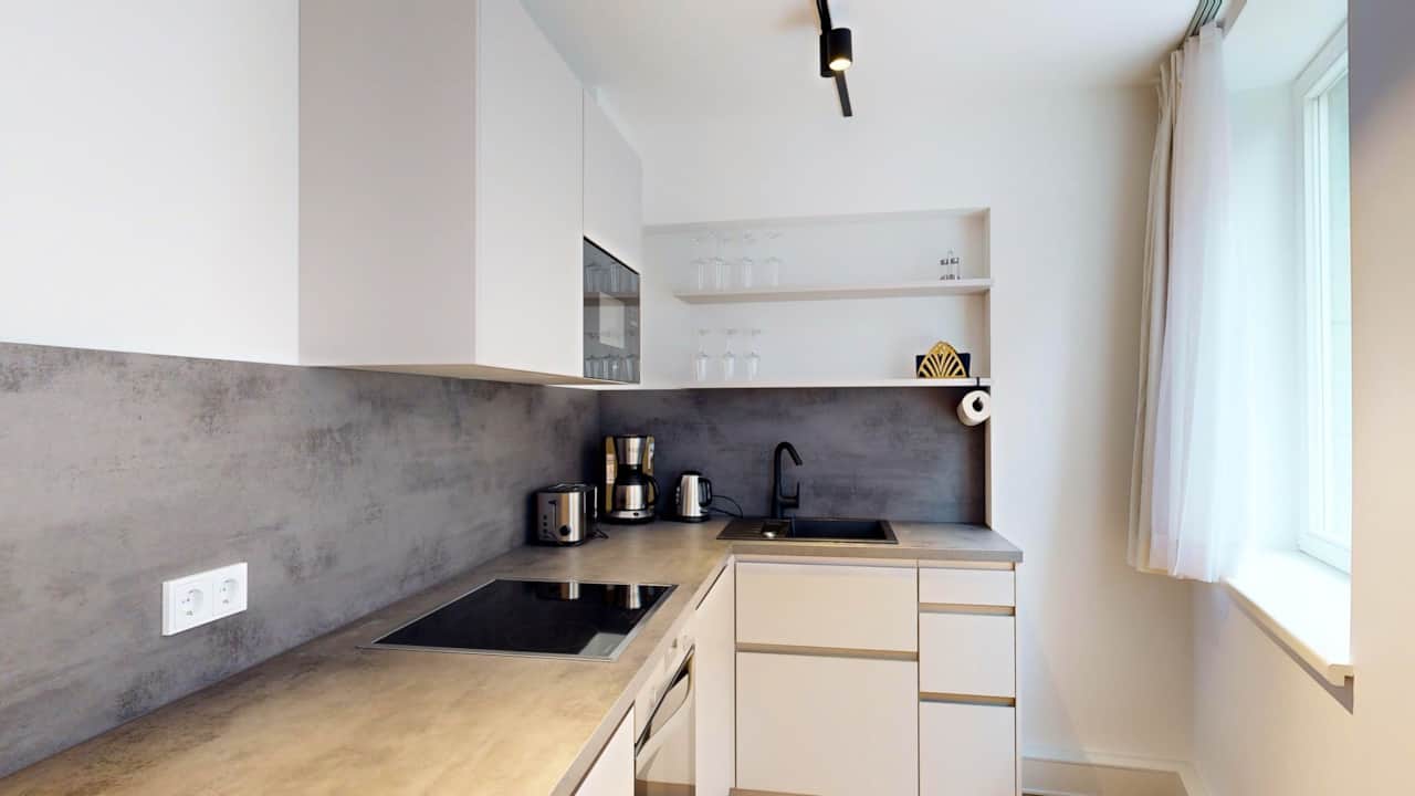 Voll ausgestattete Kitchenette im N°8A Boardinghouse Lüneburg