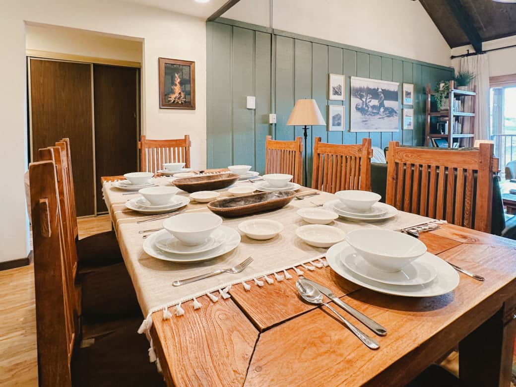 Dining table next to kitchen