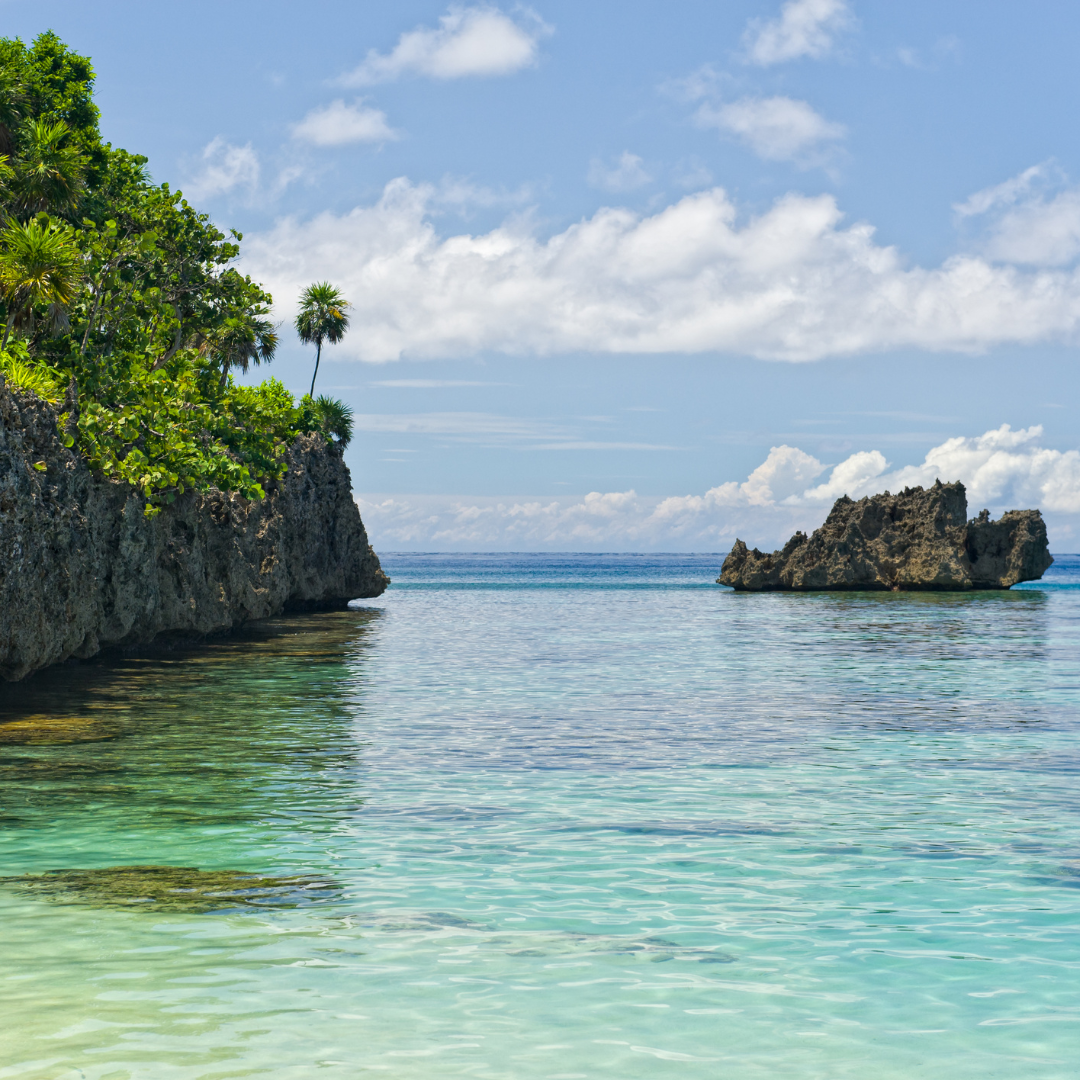 Aerial view of Roatán island and coastline