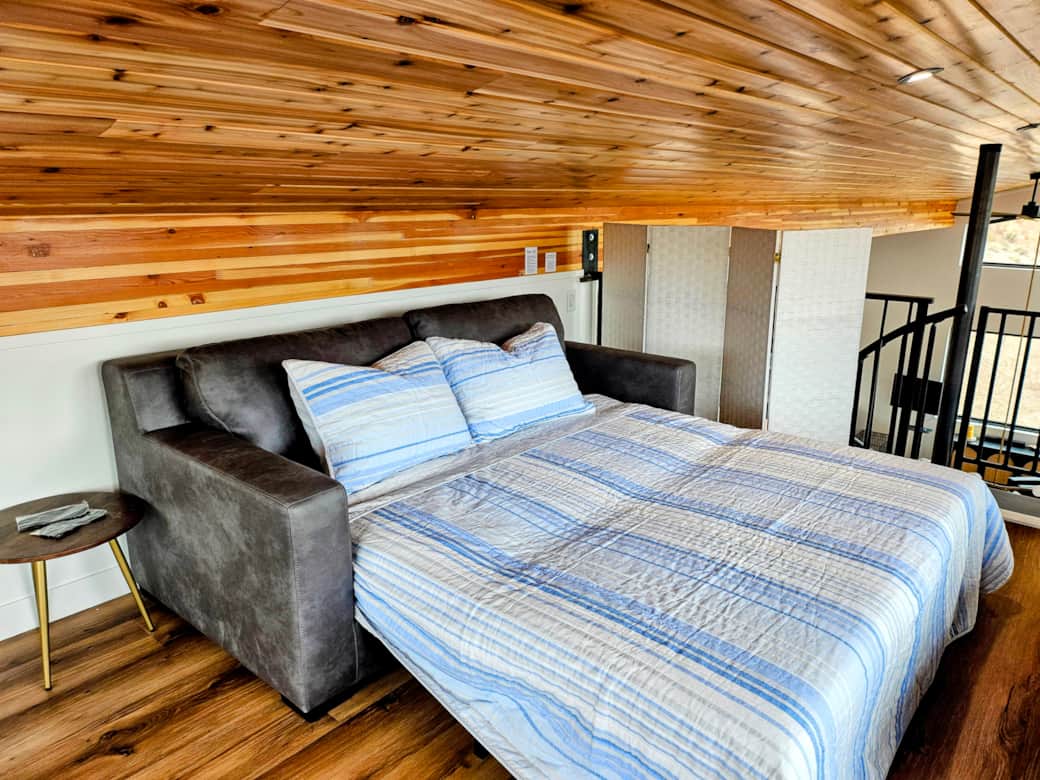 Queen sleeper sofa in loft - mattress pad, complimentary eye masks & privacy screen Queen sleeper sofa in loft - mattress pad, complimentary eye masks & privacy screen