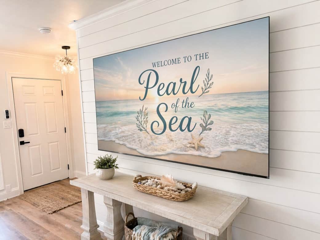 Enjoy movie nights on the large 75” Smart TV in the living room—perfect for relaxing after a day at the beach