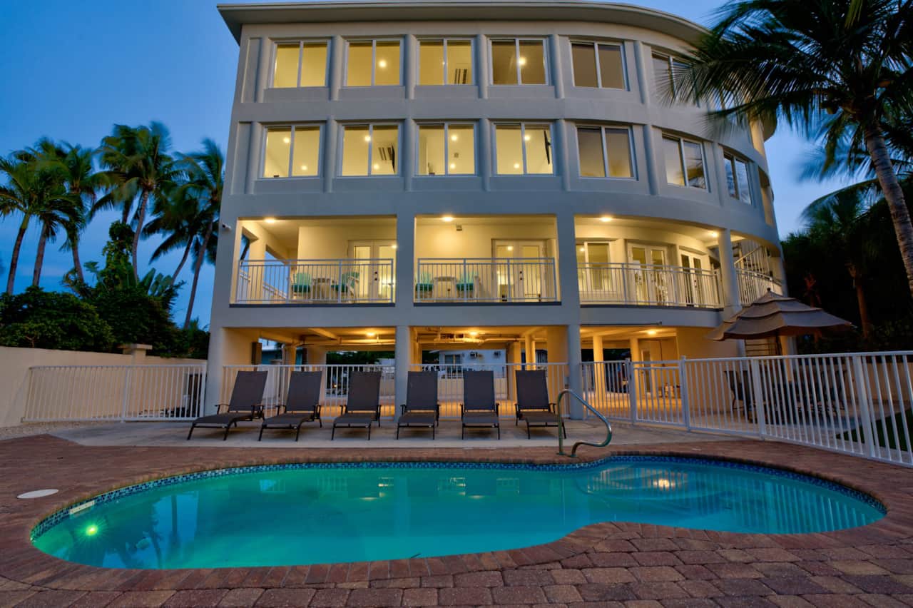 Pool and home sunset view