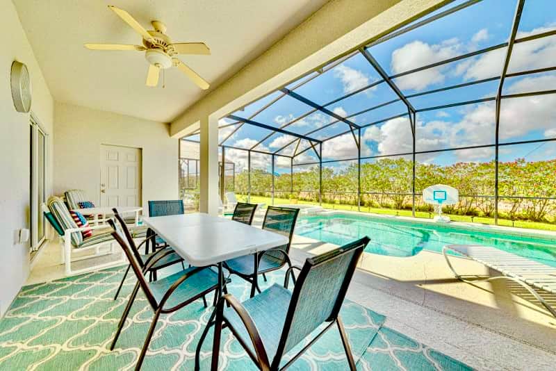 A table setting under the lanai for al fresco dining