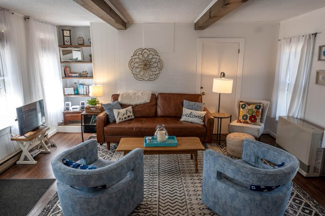 Located  just inside the porch, the living room features a great location for socializing, games, reading, and television watching. 