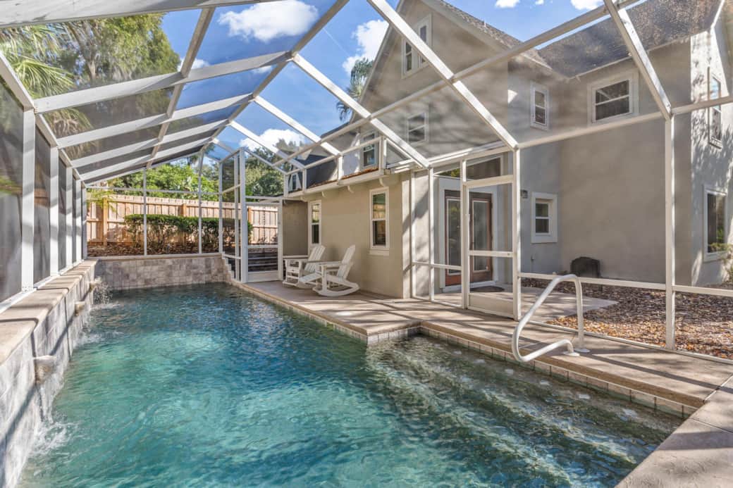 Salt water pool in an enclosed, private area. (Not heated)