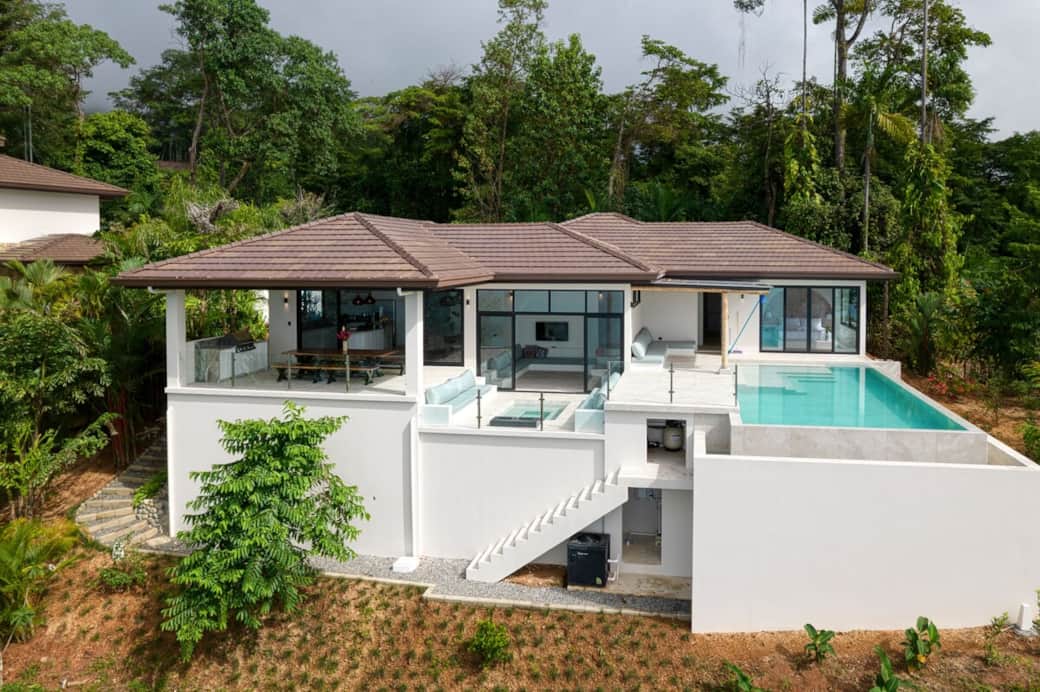 Exterior view of Casa Hecate and the infinity pool, Jacuzzi and fire pit lounge.