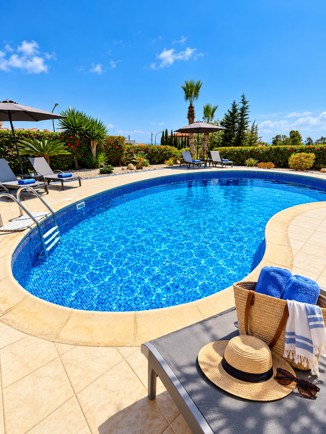 Private pool with sun loungers