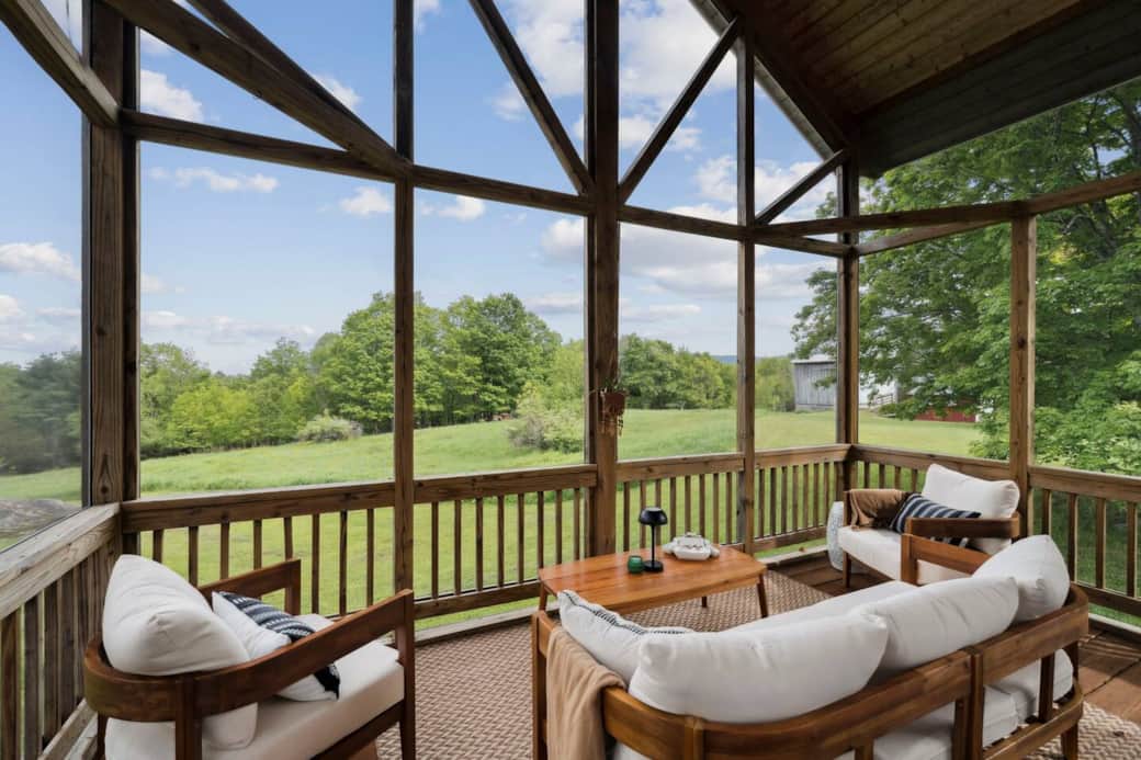 1/3 of the 100 square foot deck is screened in and covered, with an outdoor living & dining area