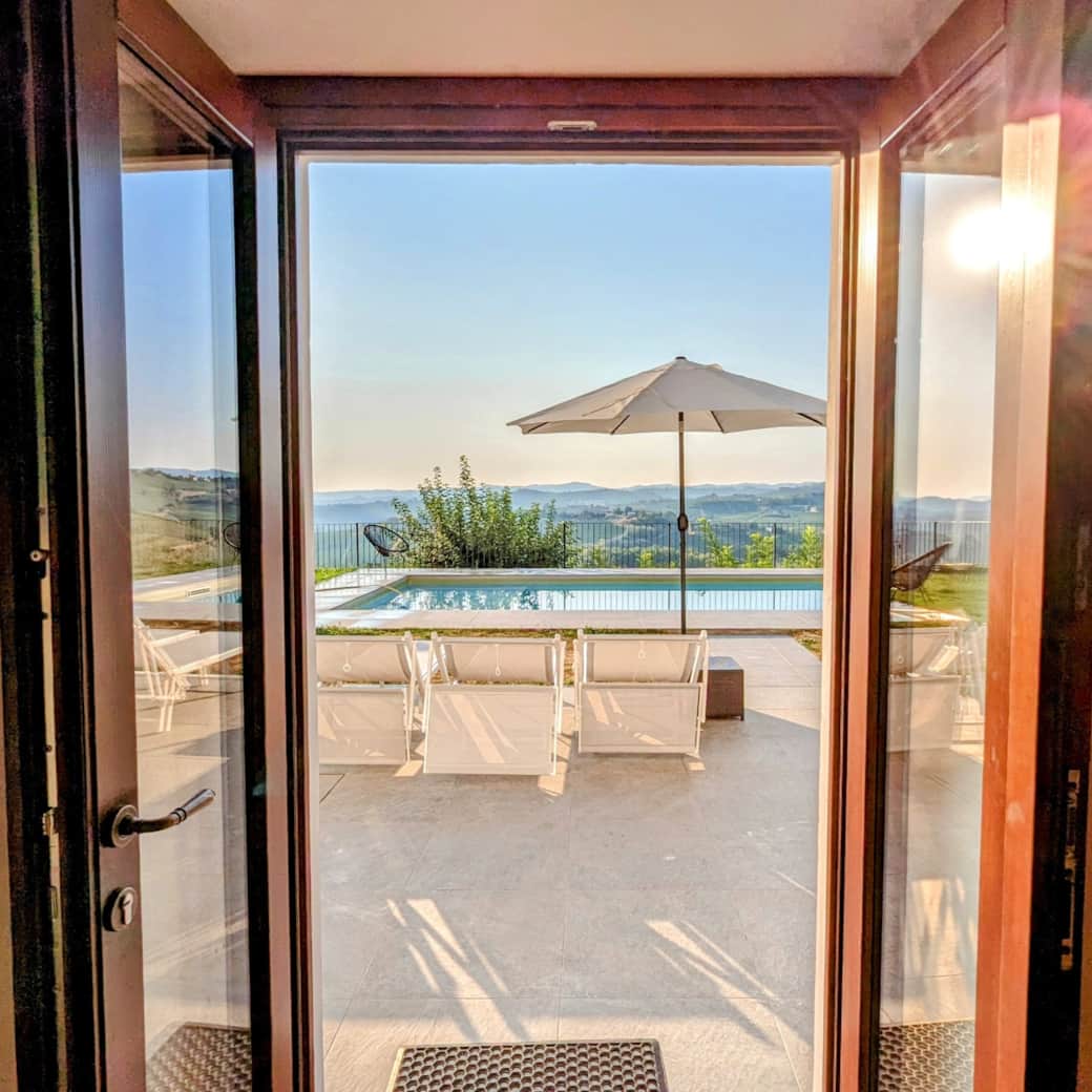 Outdoor terrace with sun loungers