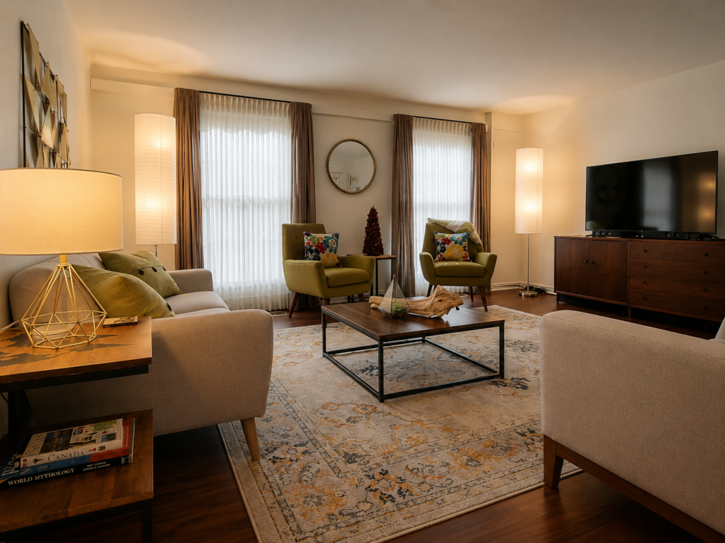 Comfortable gathering space for movie nights, games, and family time.