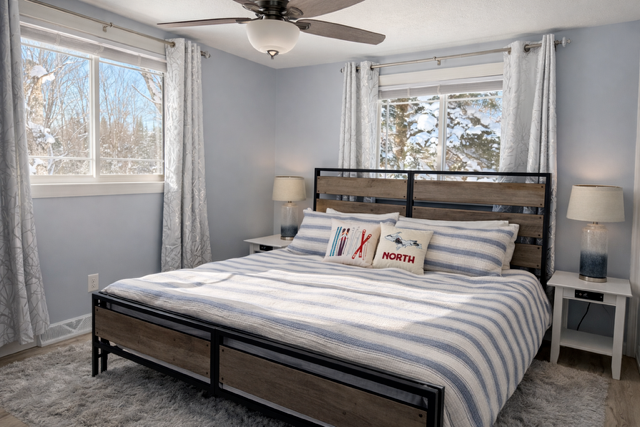 Peaceful bedroom retreat designed for deep rest  after full days of exploring the UP.