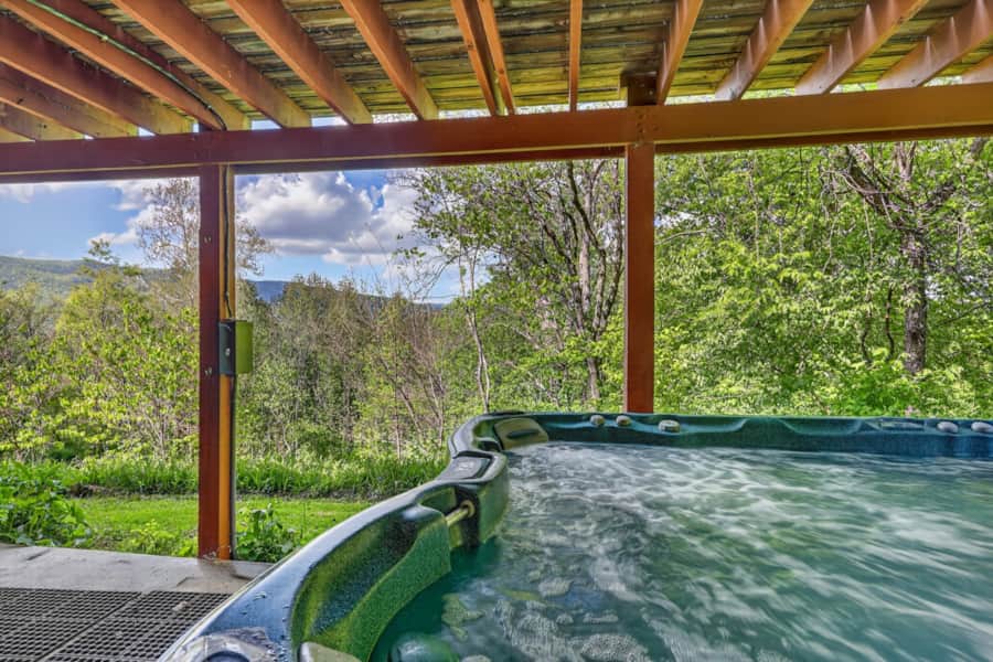 Hot tub on covered patio