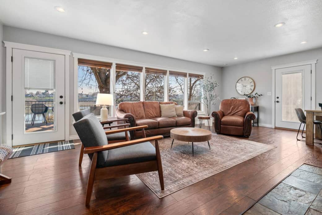 Main level living room has deck entry Main level living room has deck entry