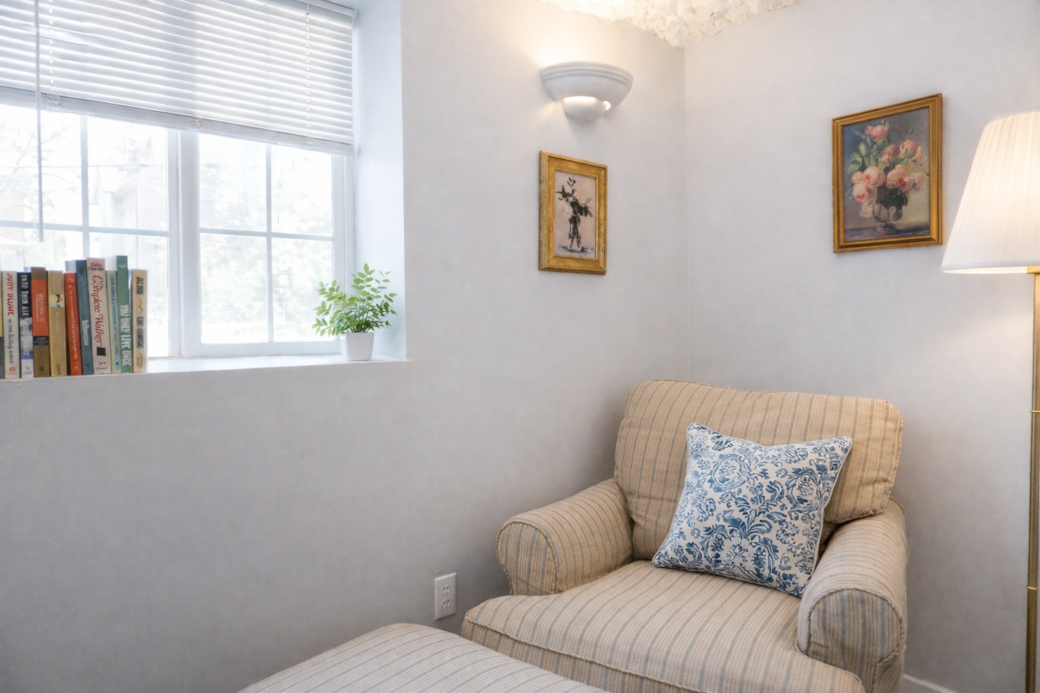 Cozy reading nook for relaxing with a book or morning coffee