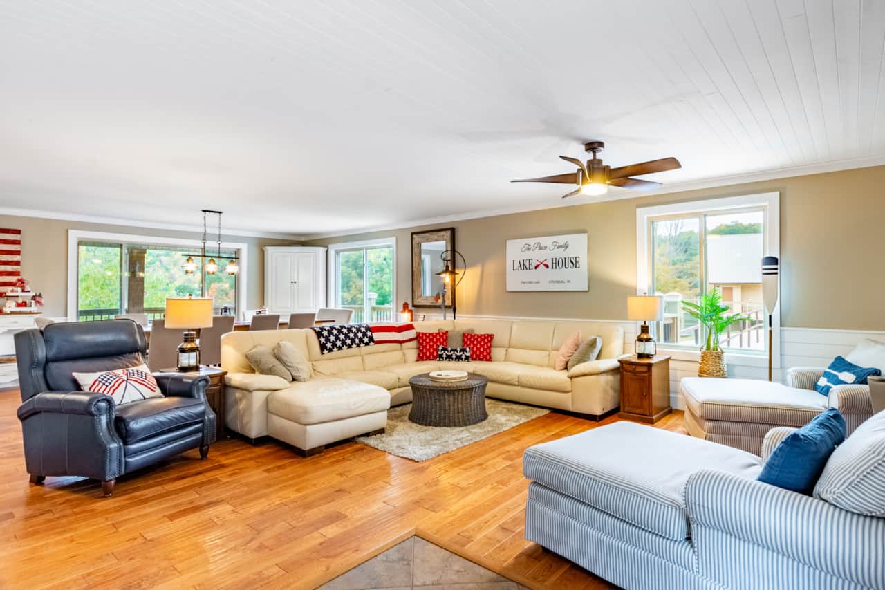 Upper level family room connects to dining area and kitchen