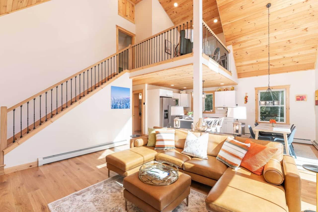 Main living area looking up to loft office