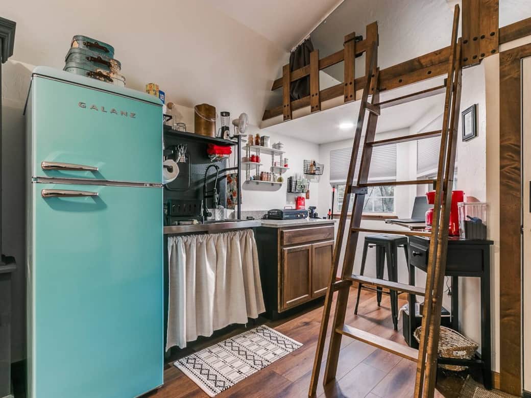 Flip down counter for more prep space & coffee station. Spices, oil and goodies! Flip down counter for more prep space & coffee station. Spices, oil and goodies!