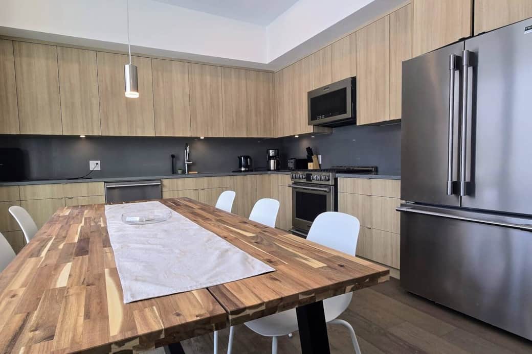 Modern kitchen with high end appliances.