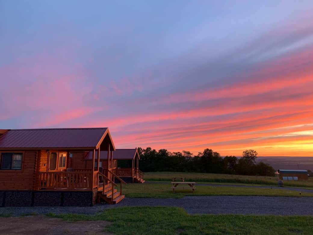Sunset over cabins Sunset over cabins