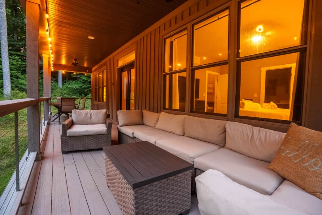 Relax outside with night time lighting and ceiling fans