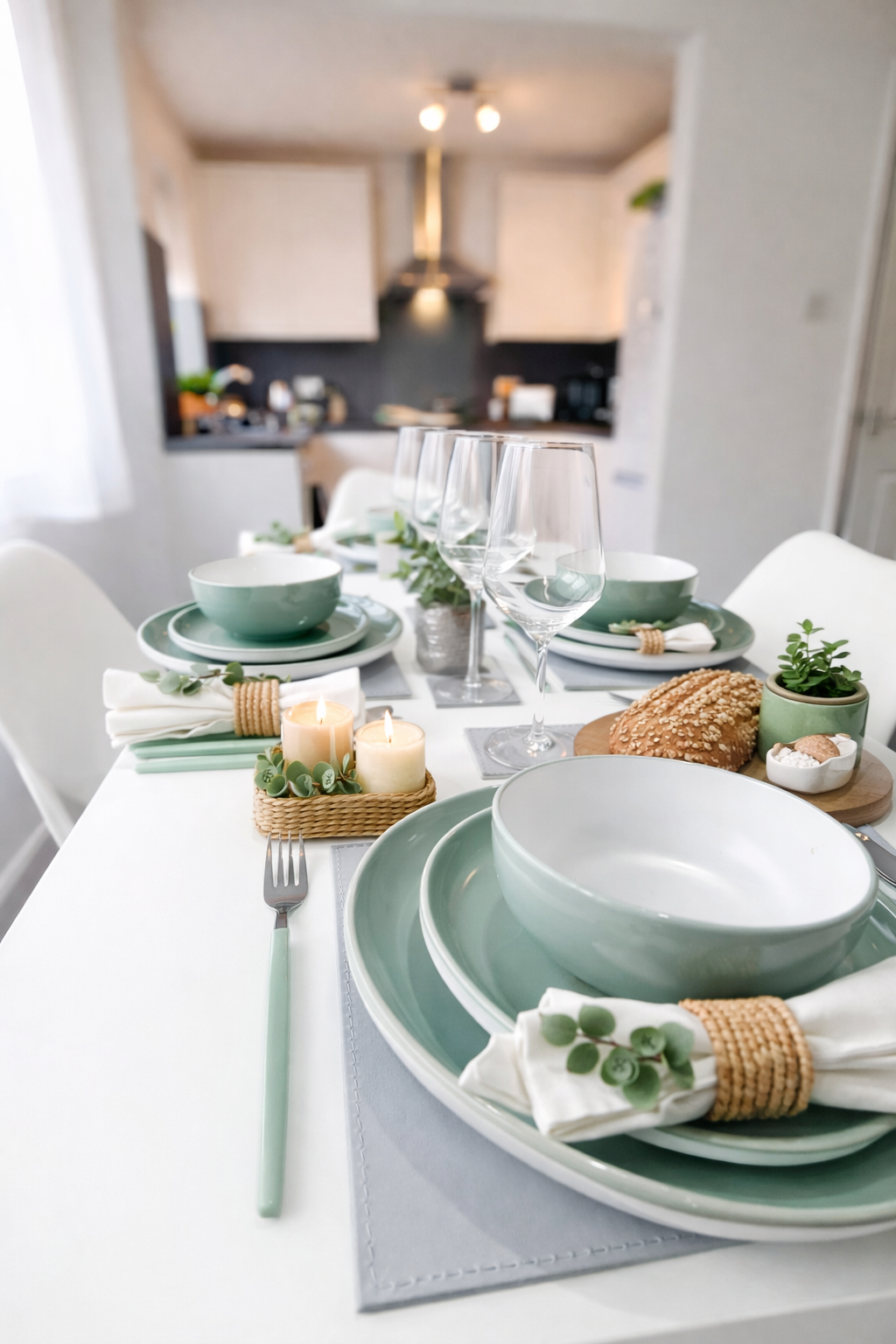 Elegant table setting with greenery