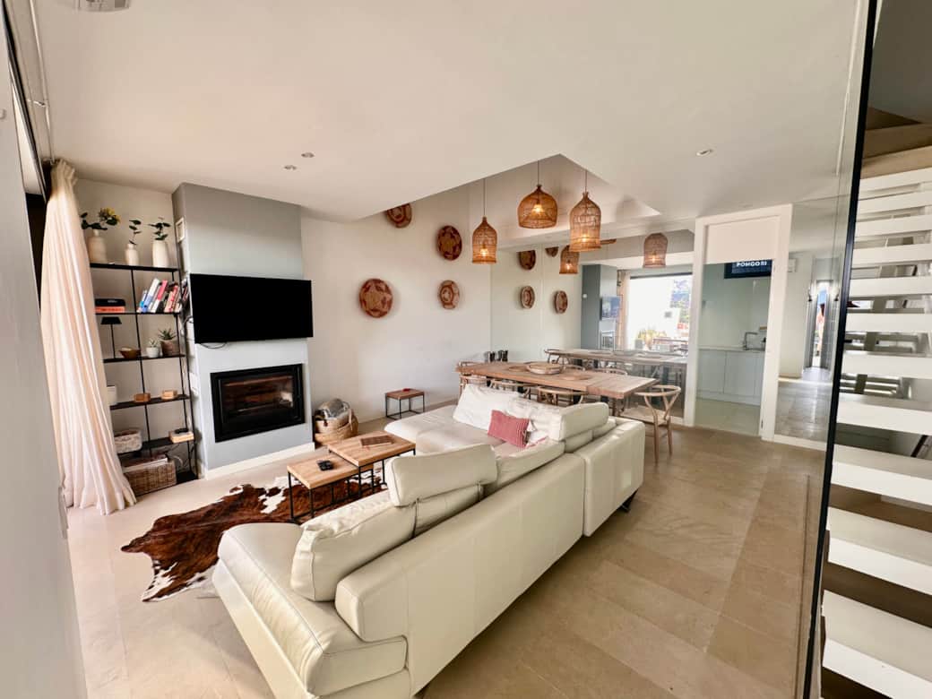 The living/dining space is light and airy