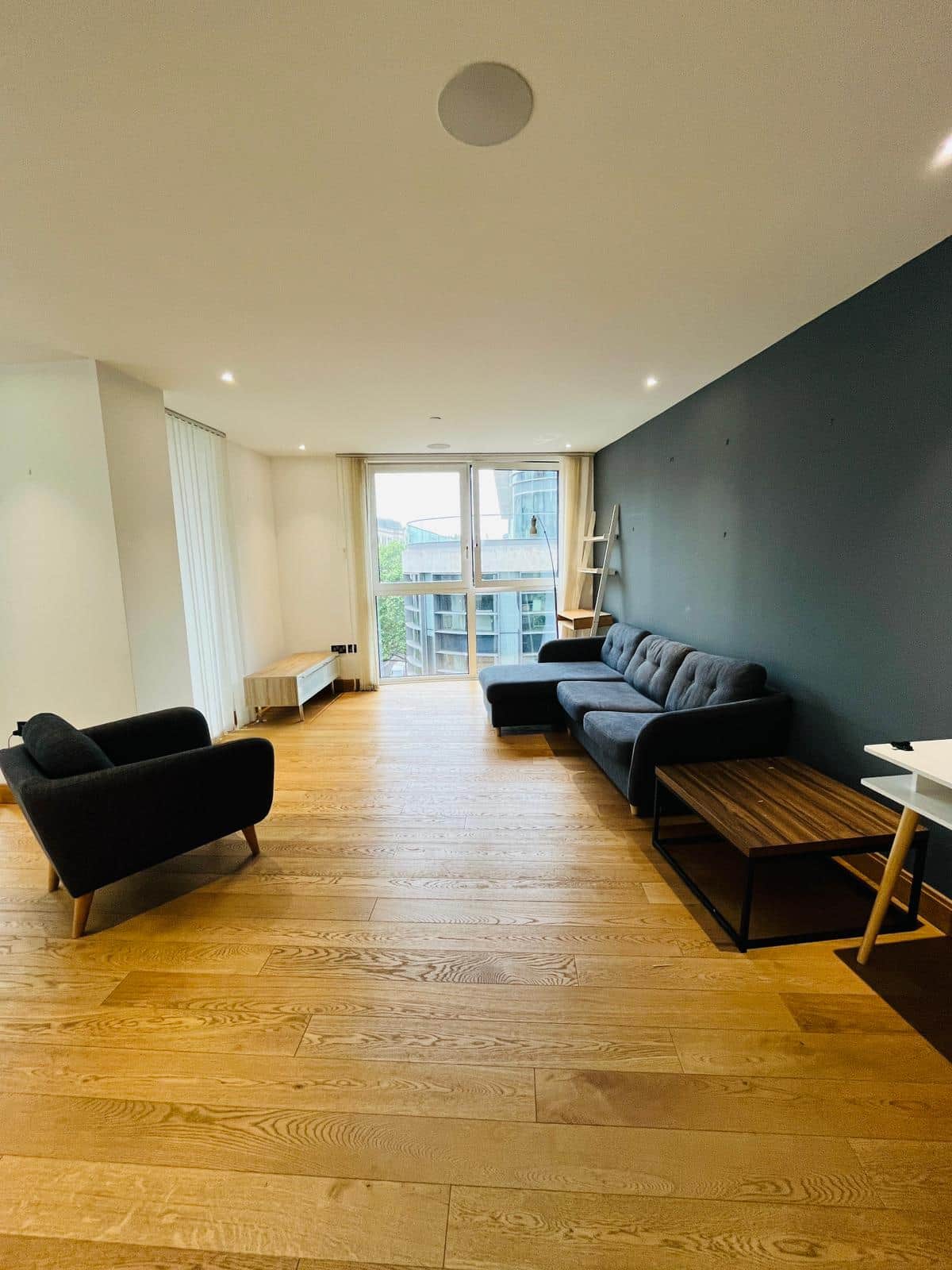 Living room with street view