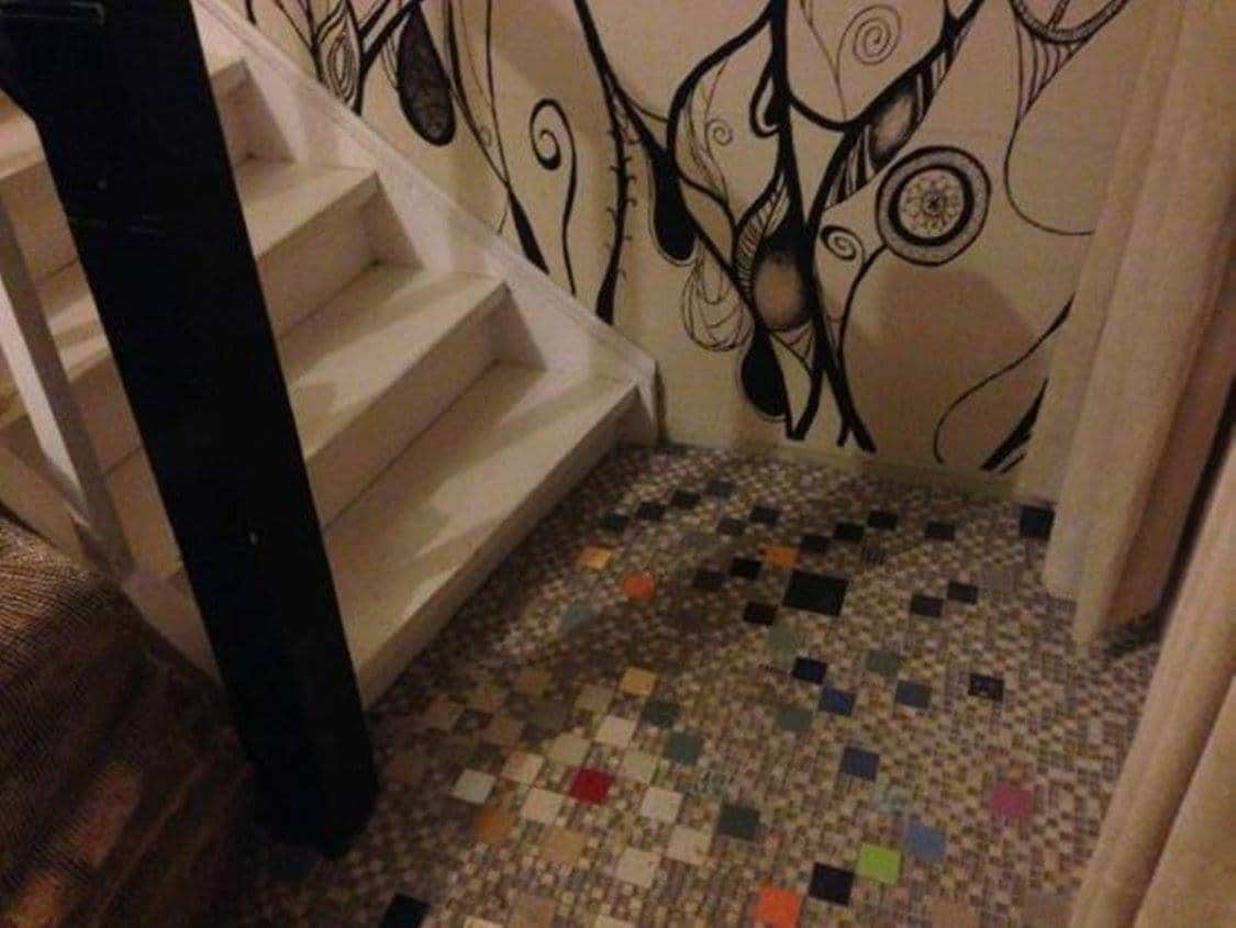 The rooms are upstairs