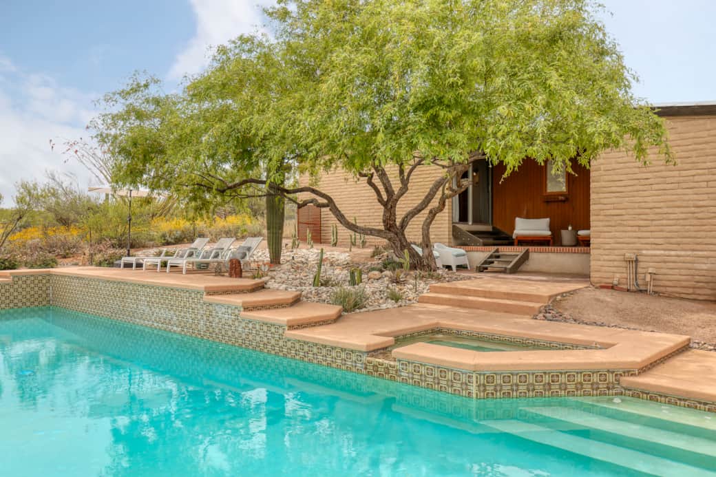 Pool, spa, and bedroom patio.