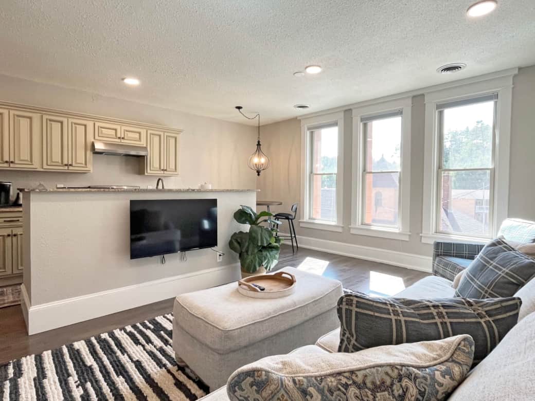 Beautiful windows make this living area light and bright!