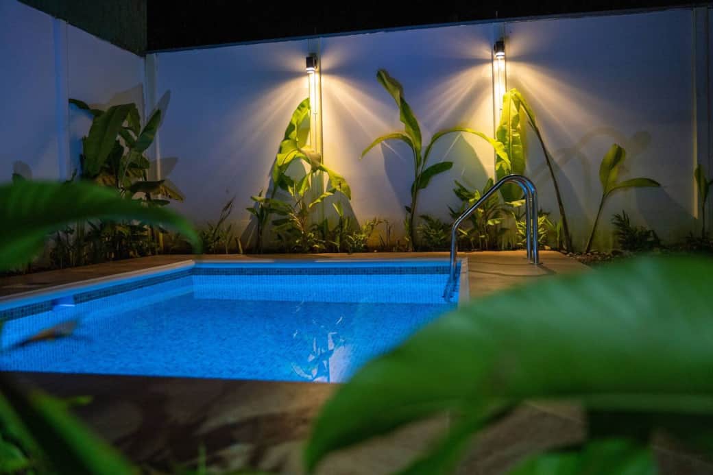 Shared pool with lights for evening swims 
