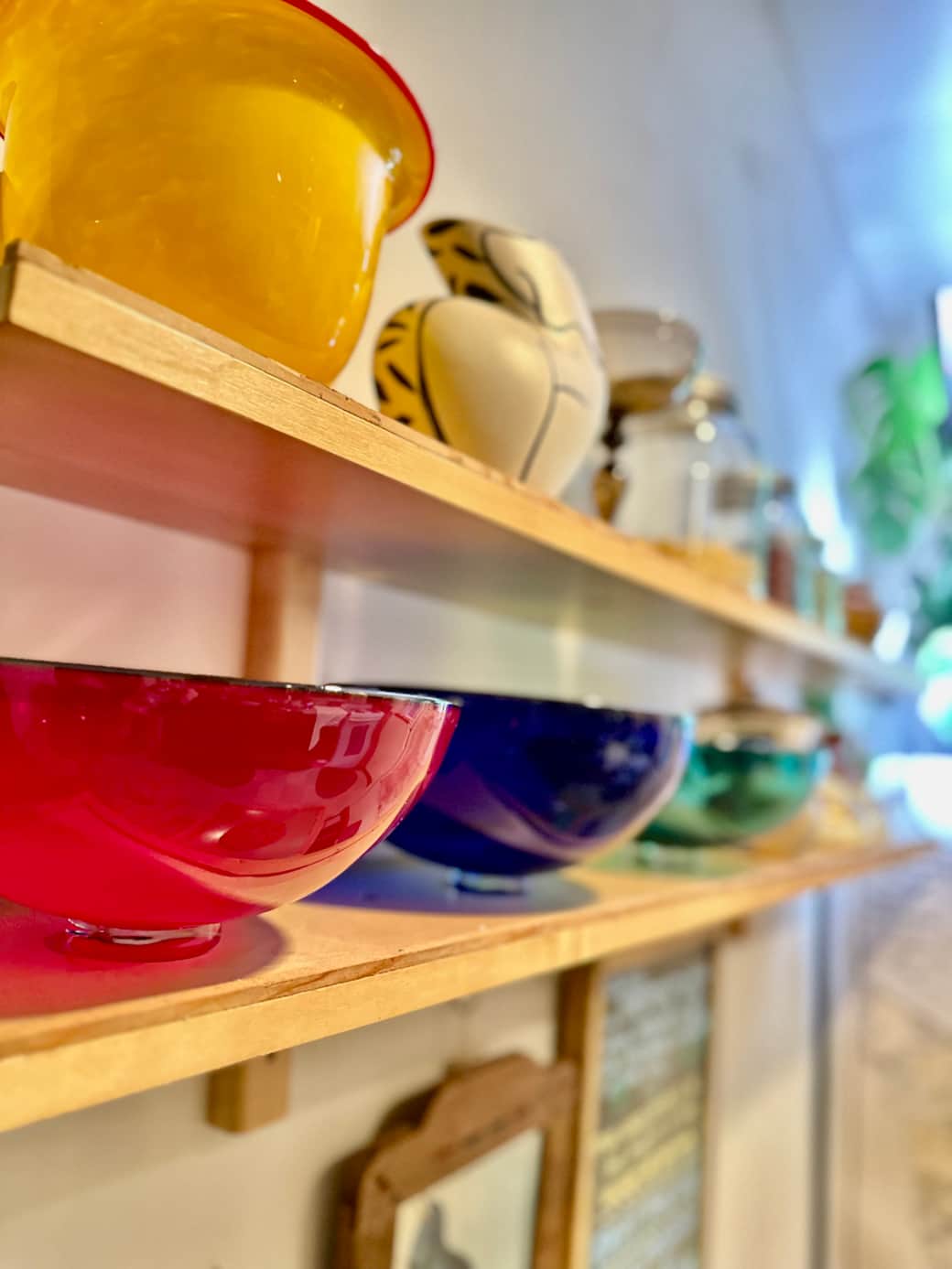 Bright colored hand blown bowls made by Dimitri in our studio. Bright colored hand blown bowls made by Dimitri in our studio.