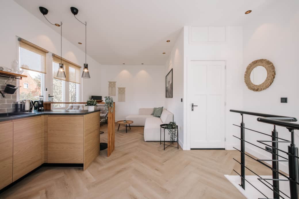 living room with kitchen