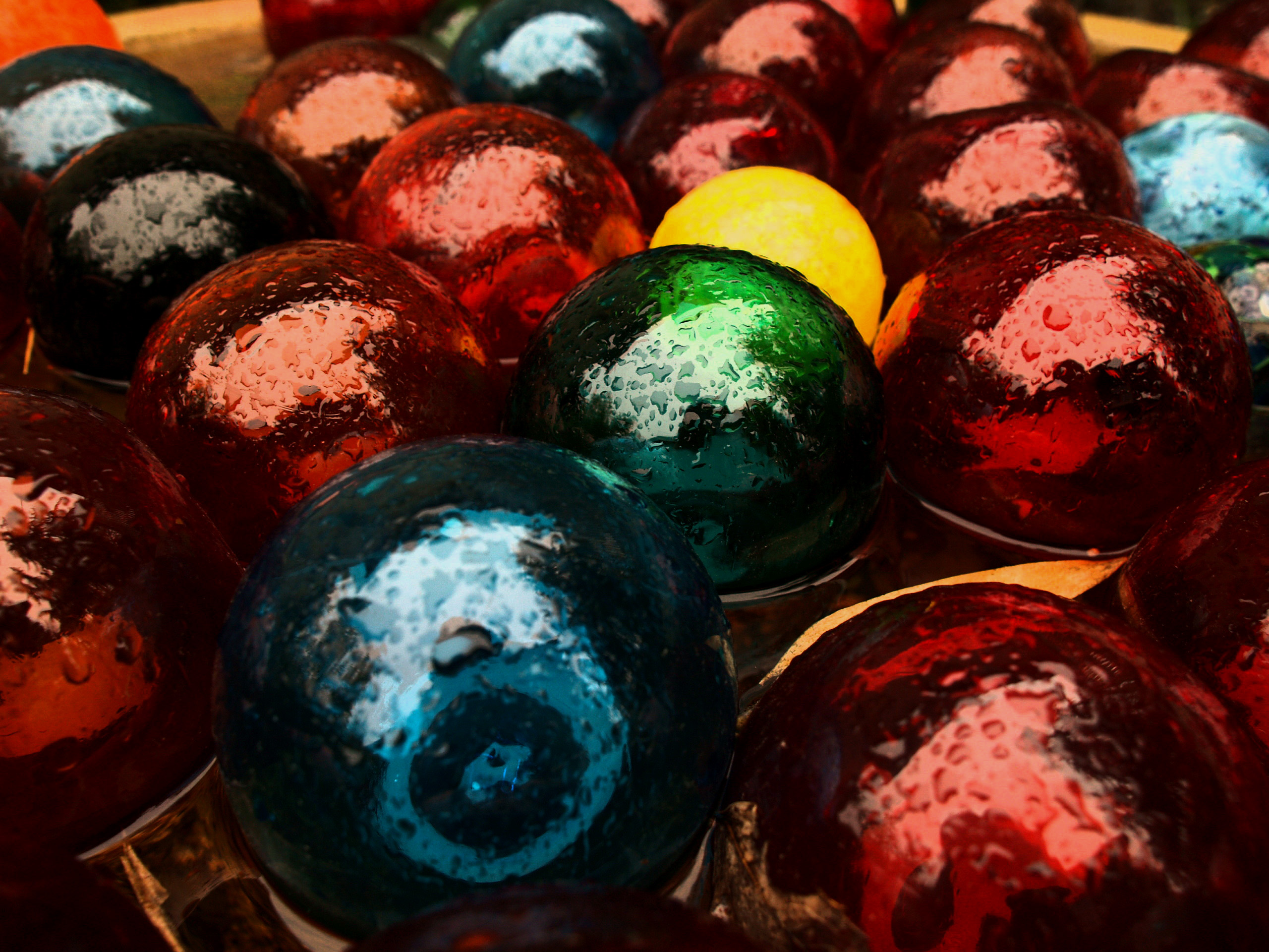 Yet another water feature in the back is full of glass balls.