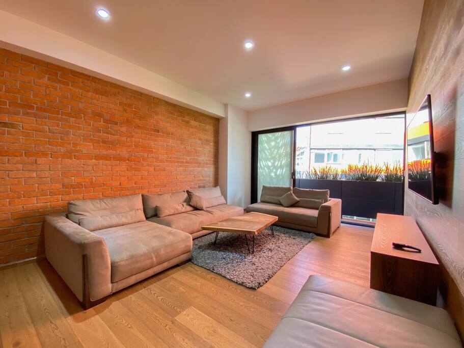 Living room view with balcony