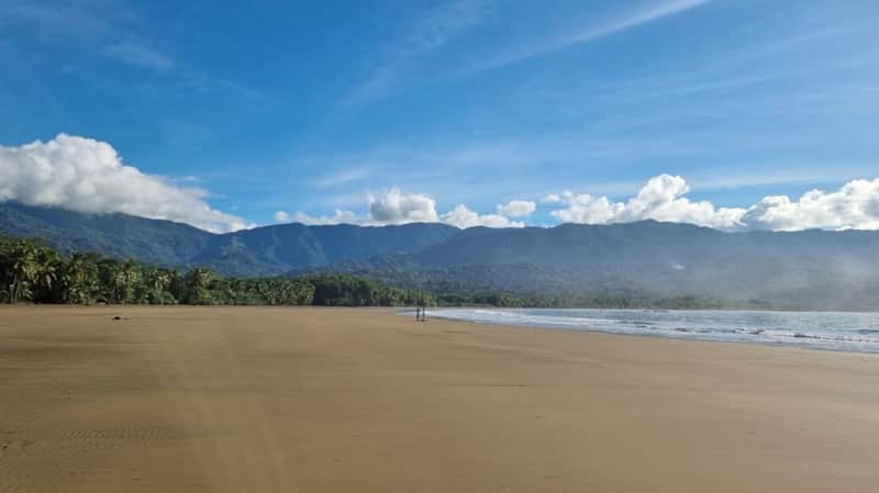 Aerial view of Costa Rica’s South Pacific coastline with beaches, rainforest and mountains near Villa Sueño