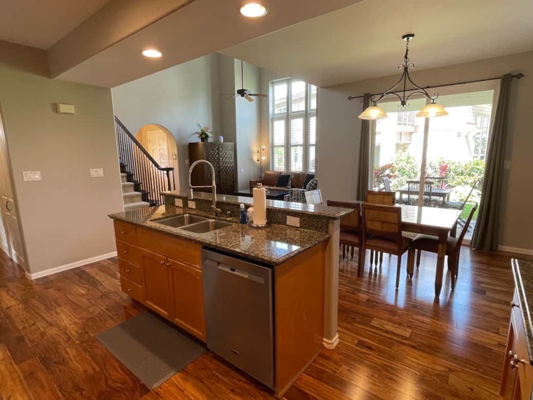 Kitchen, dining and living area