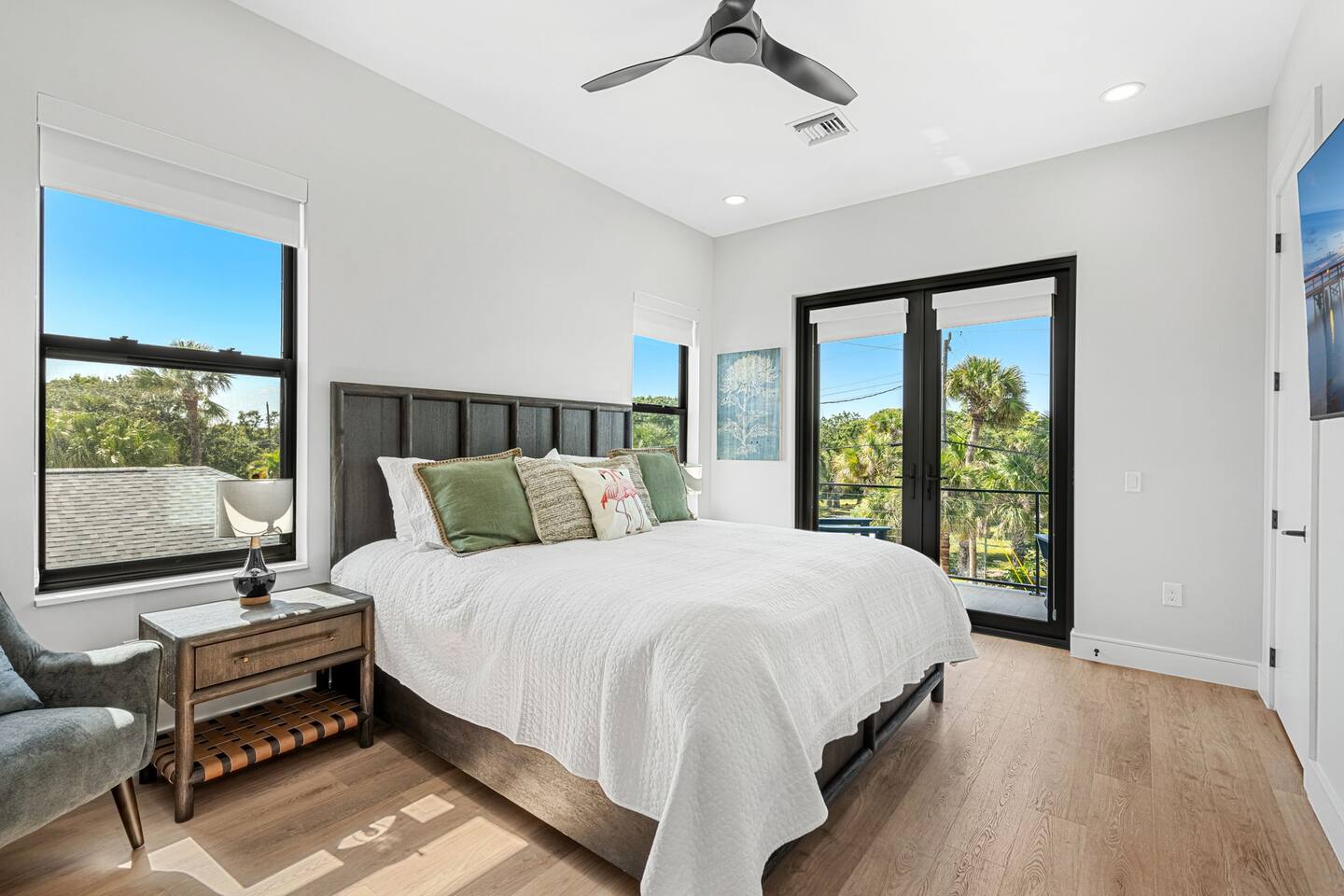 Rest easy in bedroom 8, with a comfortable queen size bed and scenic views.