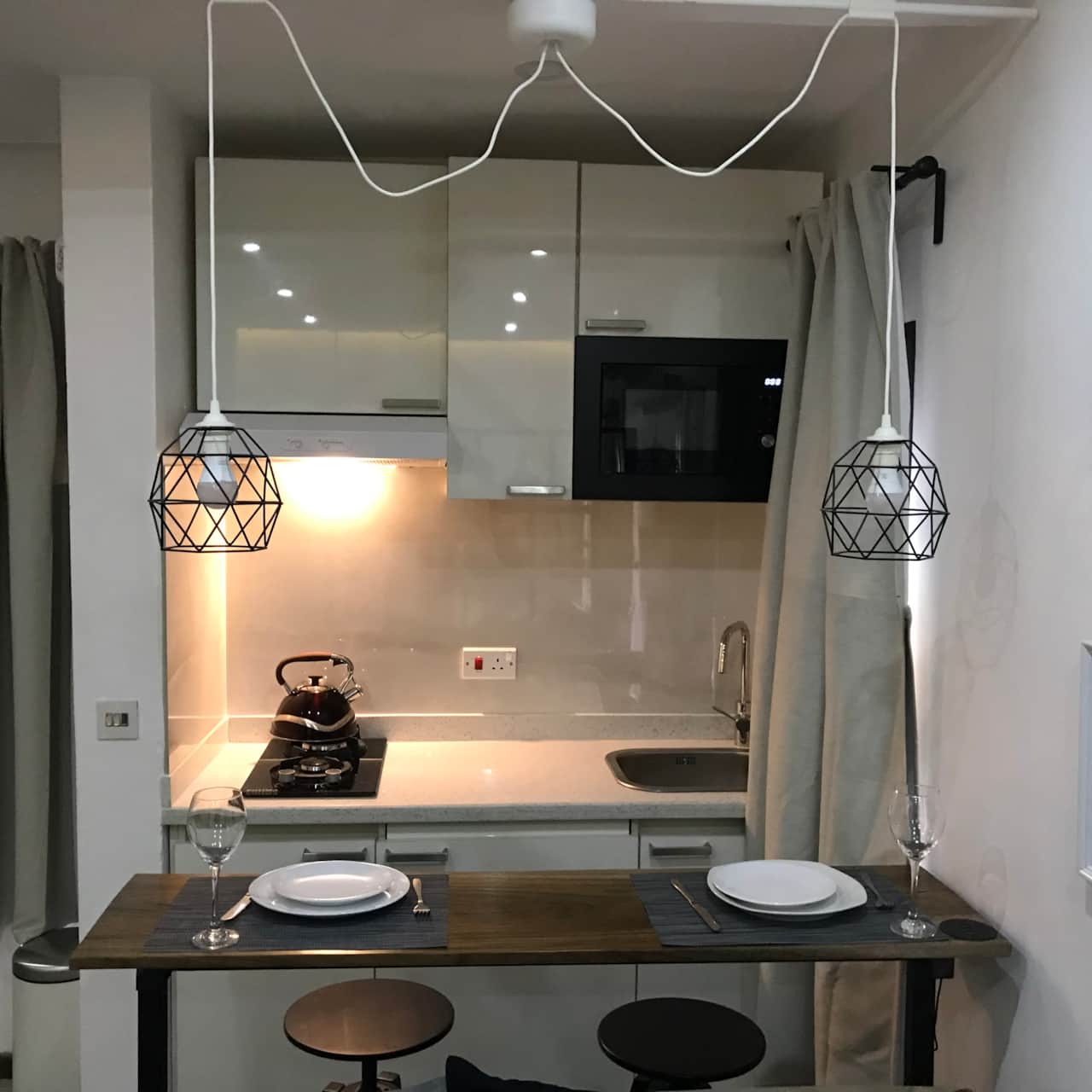 The kitchenette has all the supplies to prepare a quick meal