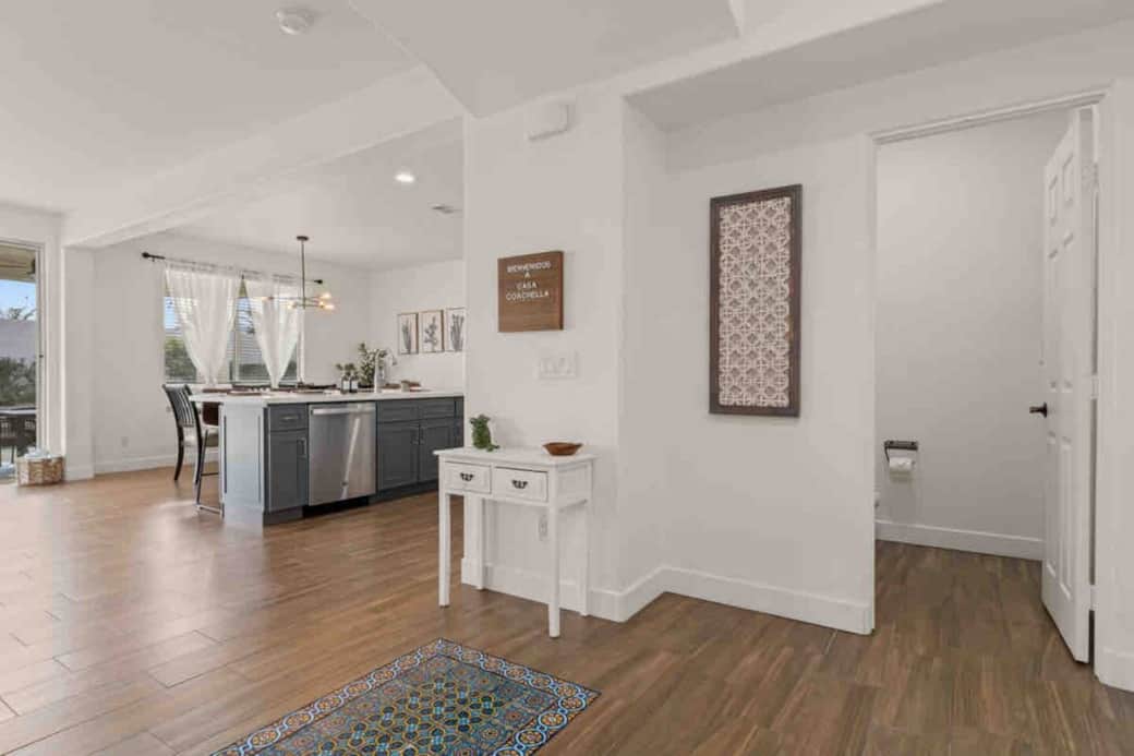 Tiled plank flooring throughout the lower level Tiled plank flooring throughout the lower level