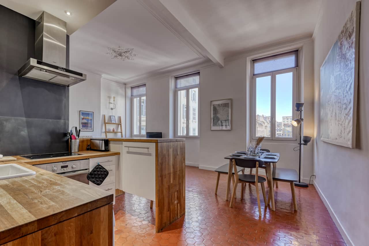 kitchen and living room