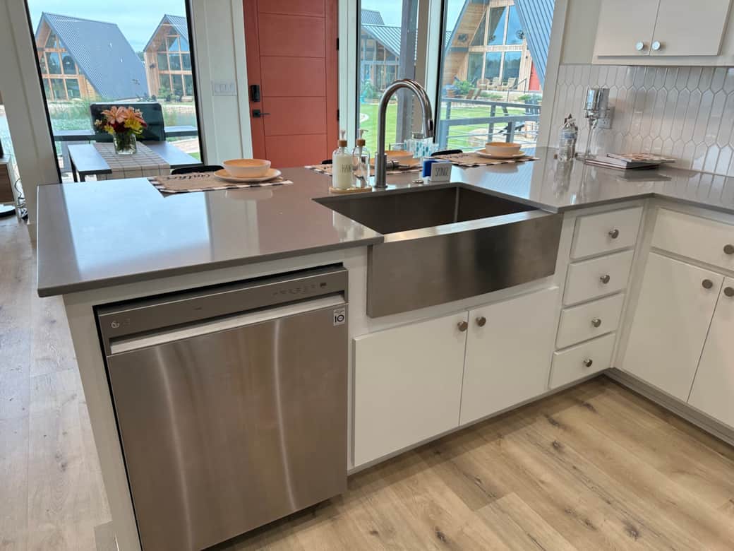 Modern farmhouse kitchen with stainless steel appliances Modern farmhouse kitchen with stainless steel appliances