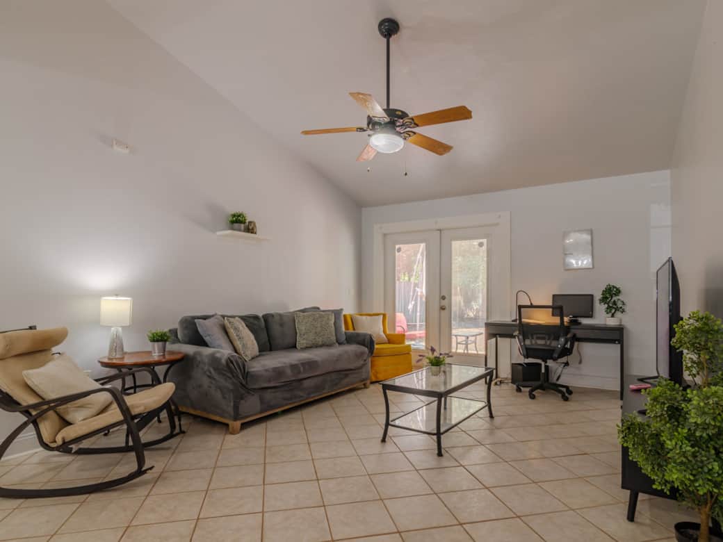 2. Living room and office area