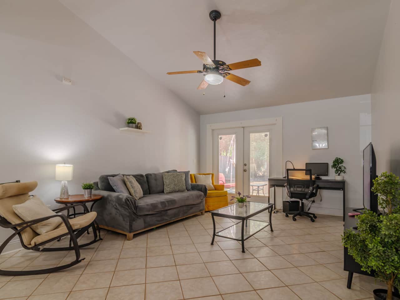 2. Living room and office area