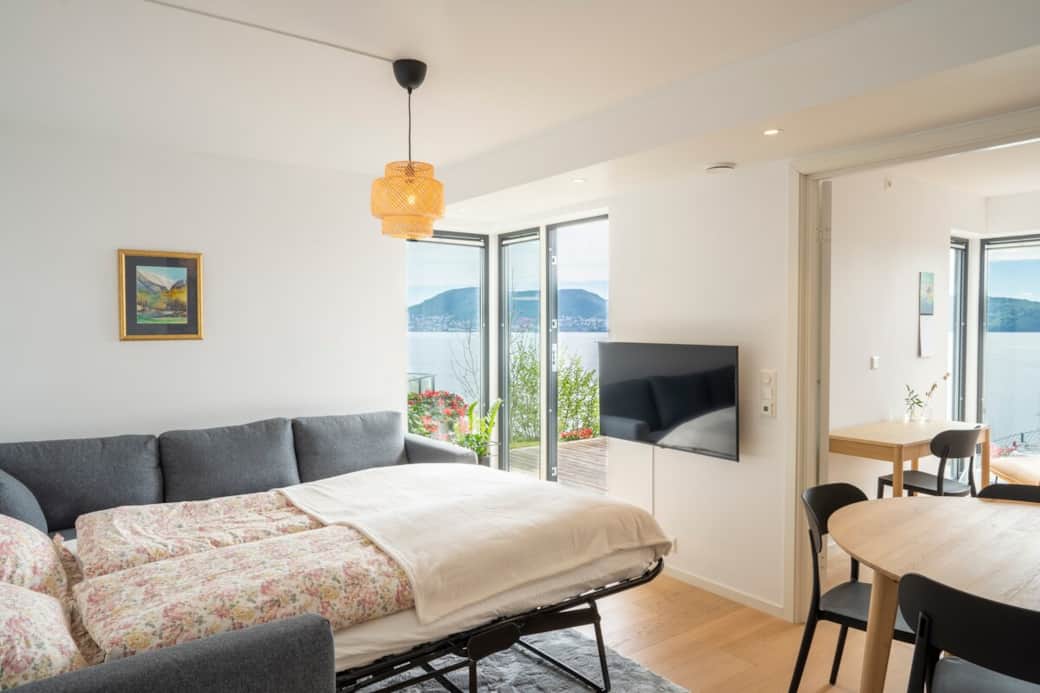 A sofa bed in the living room that is easy to convert in and out. It provides a double bed measuring A sofa bed in the living room that is easy to convert in and out. It provides a double bed measuring