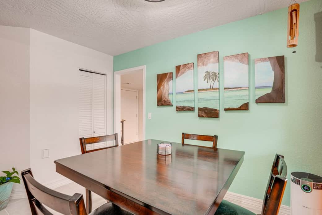 Comfortable indoor dining space ideal for family dinners, game nights, or remote work during extended stays