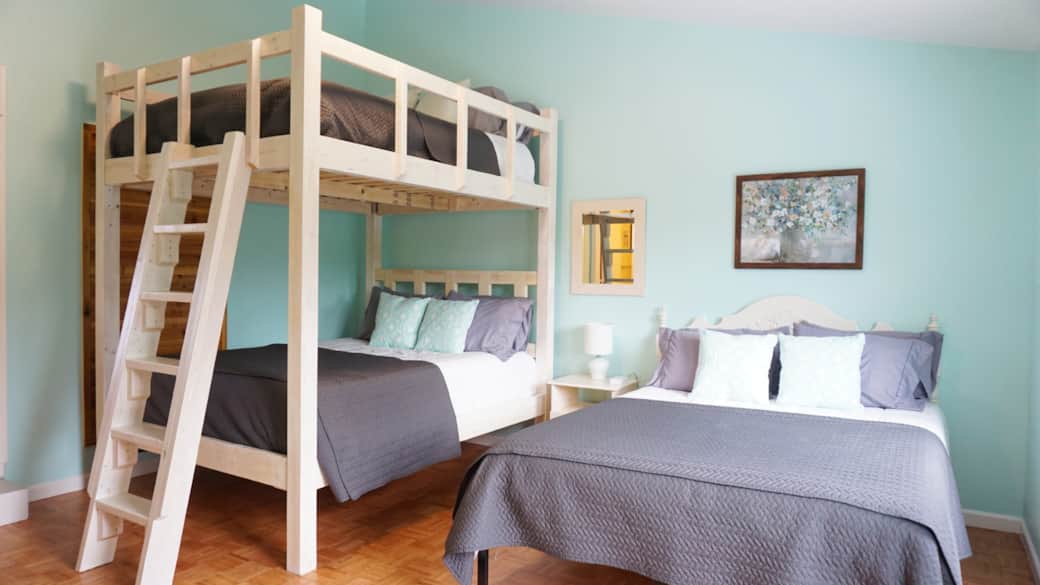 The huge queen-over-queen bunk bed is quite the attention grabber!