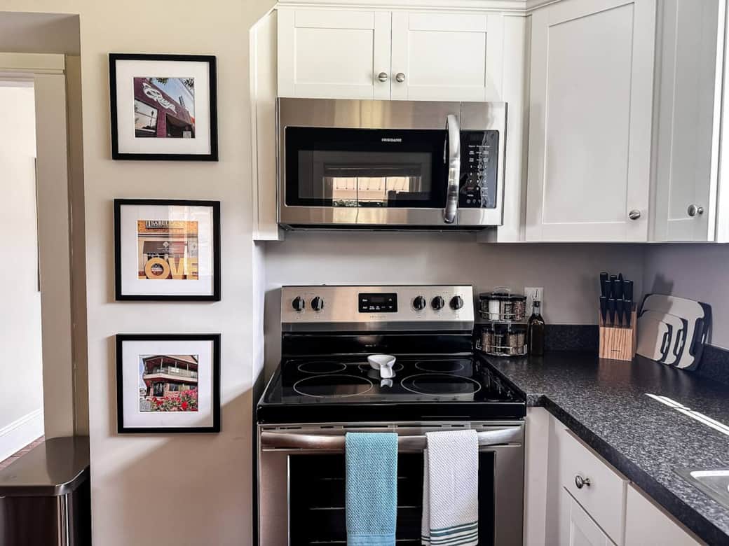 Stainless steel appliances!  Electric Range and Microwave.
