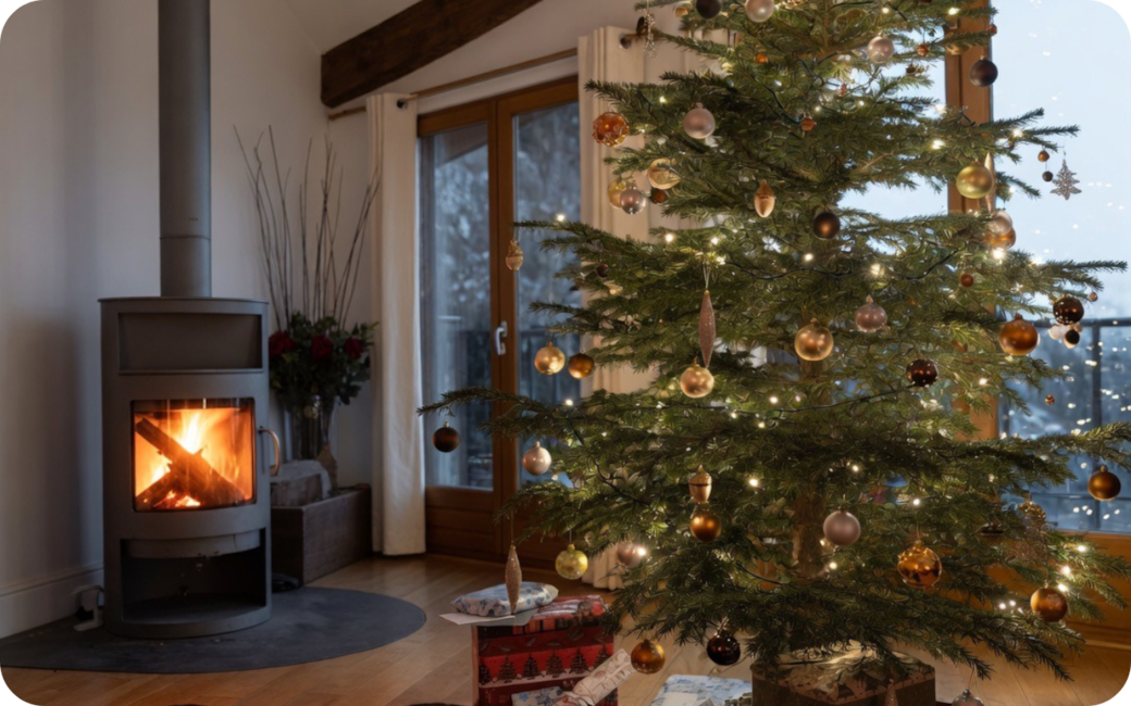 Christmas tree and fire